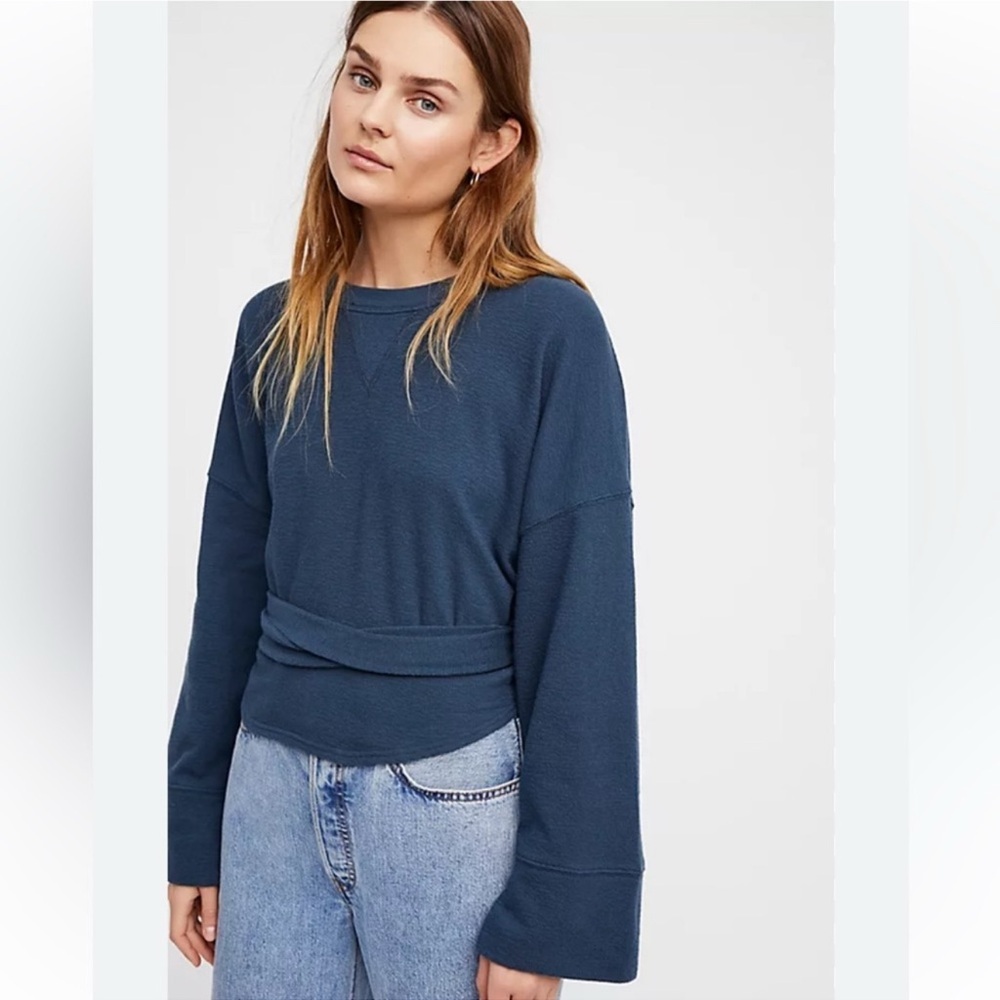 Free People Beach Weho Solid Crew Pullover Navy Blue